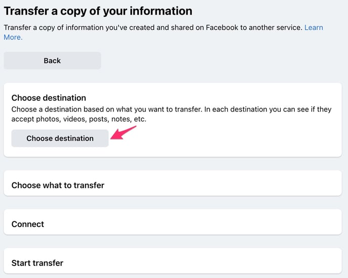 Transfer a copy of your information screen on Facebook