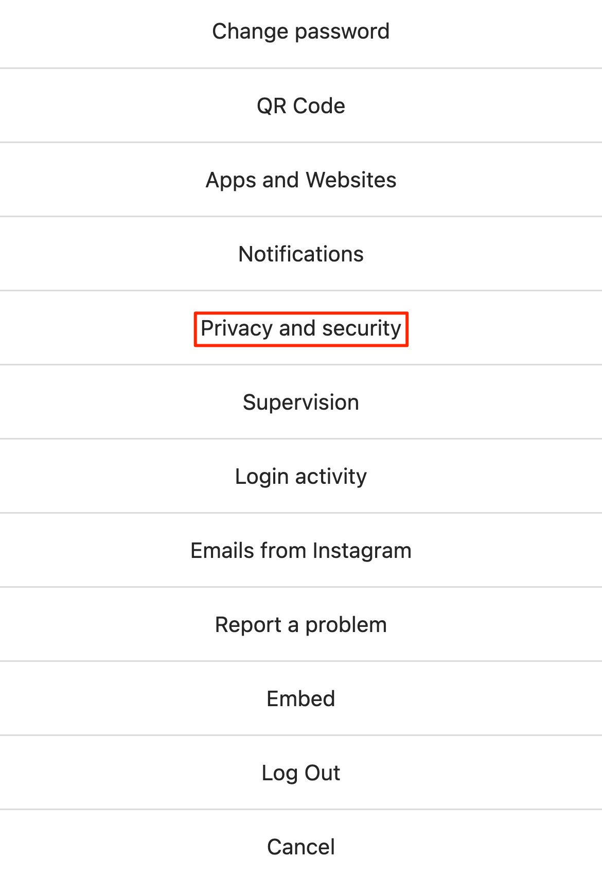 Instagram settings screen on Mac desktop highlighting privacy and security.